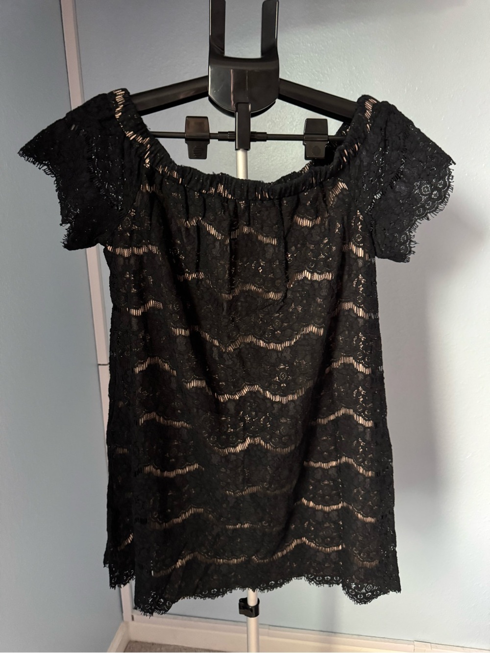 Black Lace Off-Shoulder Mini Dress